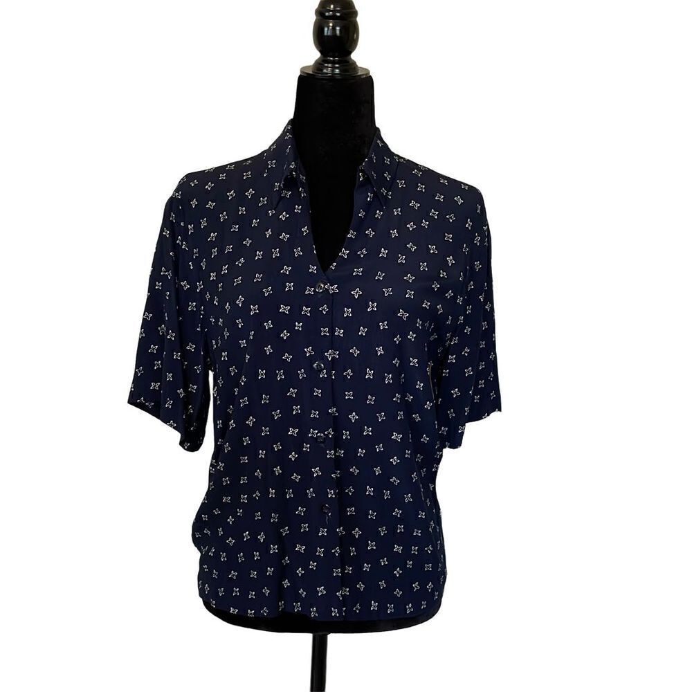 Josephine Chais Navy Floral Motif Blouse - 4